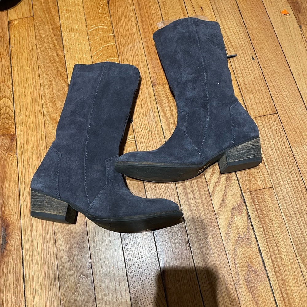 Rebels Riding Pull Mid Calf Suede block heel Pointy Chunky Western cottage 8.5